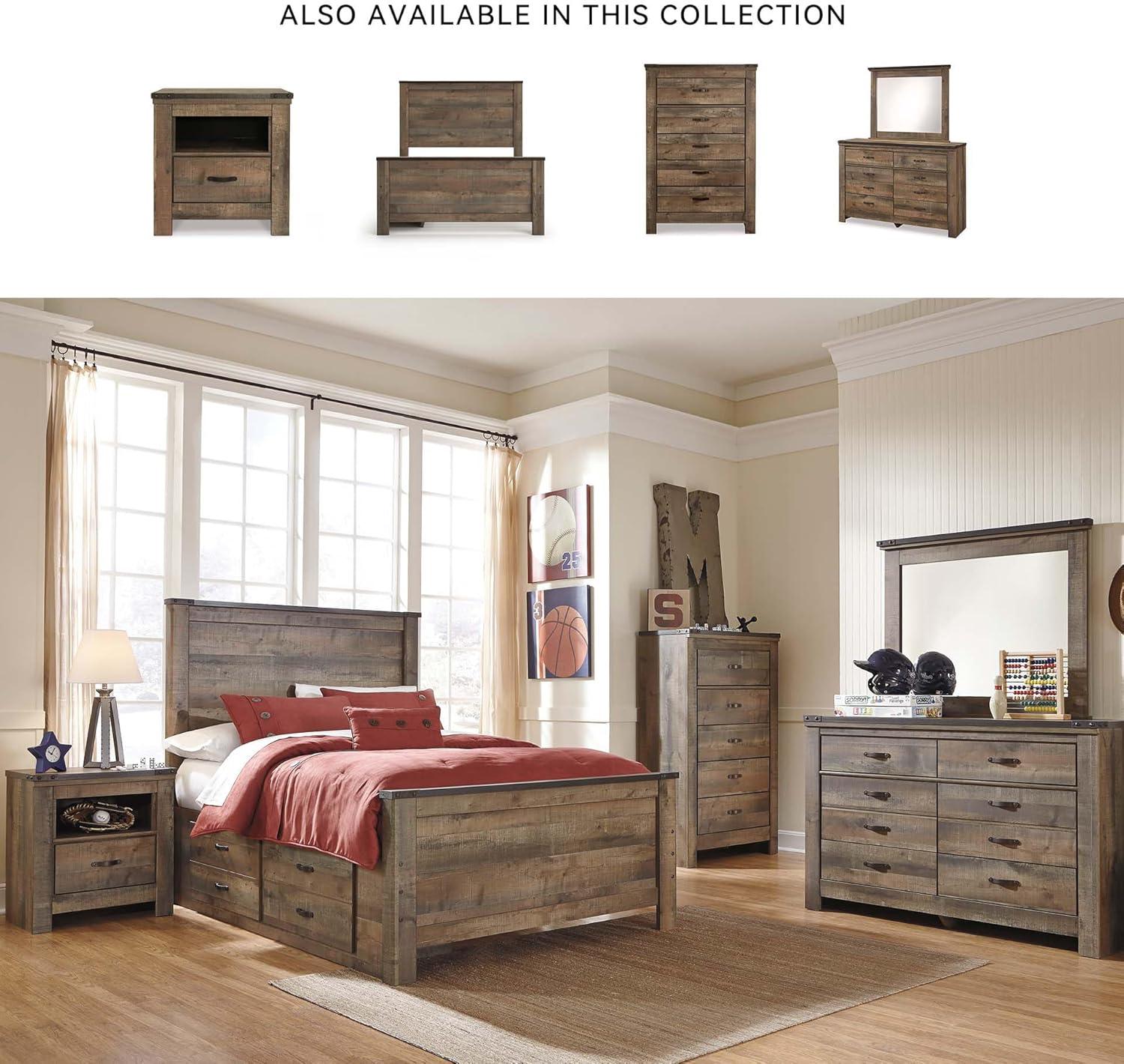 imageSignature Design by Ashley Trinell Casual Full Bookcase Platform Bed with 2 Storage Drawers and Nailheads Foundation or Box Spring Not Needed Dark BrownFull Panel Bed with 2 Storage Drawers