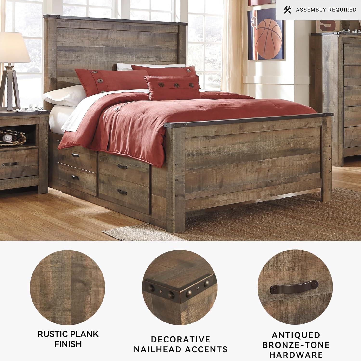 imageSignature Design by Ashley Trinell Casual Full Bookcase Platform Bed with 2 Storage Drawers and Nailheads Foundation or Box Spring Not Needed Dark BrownFull Panel Bed with 2 Storage Drawers
