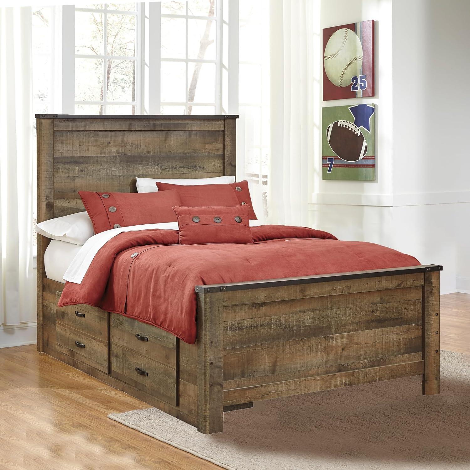 imageSignature Design by Ashley Trinell Casual Full Bookcase Platform Bed with 2 Storage Drawers and Nailheads Foundation or Box Spring Not Needed Dark BrownFull Panel Bed with 2 Storage Drawers