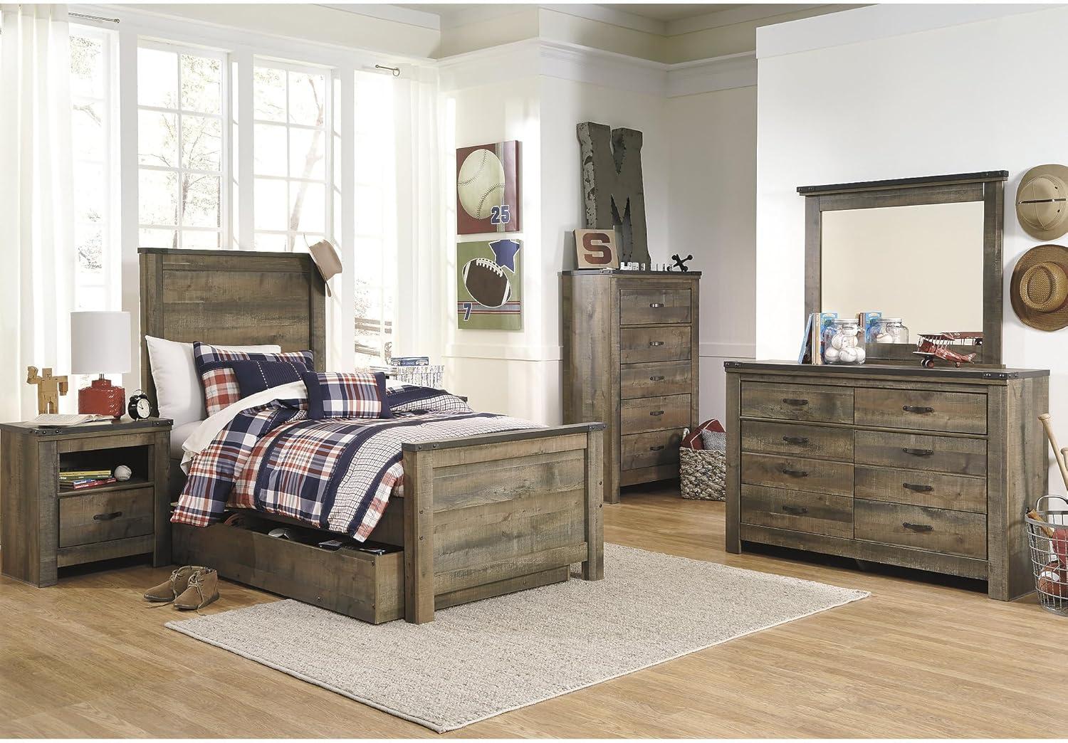 imageSignature Design by Ashley Trinell Casual Full Bookcase Platform Bed with 2 Storage Drawers and Nailheads Foundation or Box Spring Not Needed Dark BrownTwin Panel Bed with 1 Large Storage Drawer