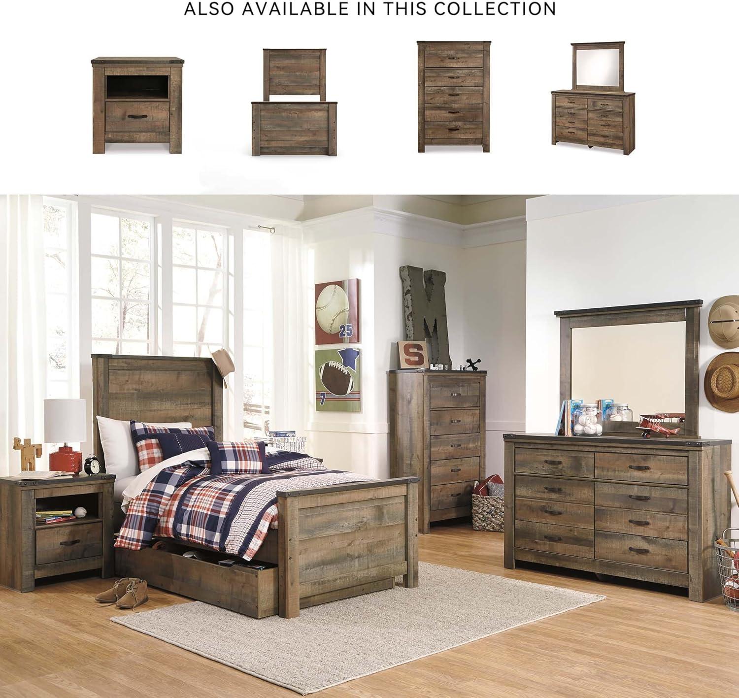 imageSignature Design by Ashley Trinell Casual Full Bookcase Platform Bed with 2 Storage Drawers and Nailheads Foundation or Box Spring Not Needed Dark BrownTwin Panel Bed with 1 Large Storage Drawer