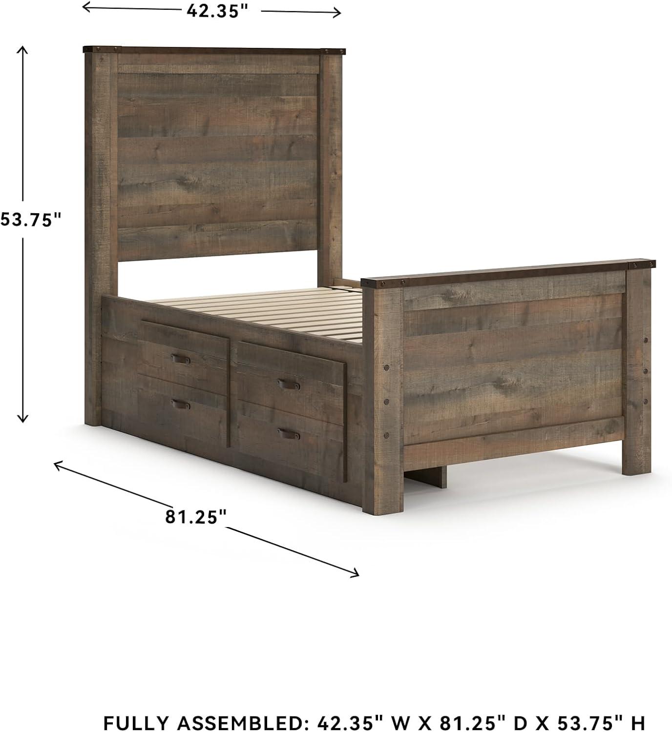 imageSignature Design by Ashley Trinell Casual Full Bookcase Platform Bed with 2 Storage Drawers and Nailheads Foundation or Box Spring Not Needed Dark BrownTwin Panel Bed with 2 Storage Drawers