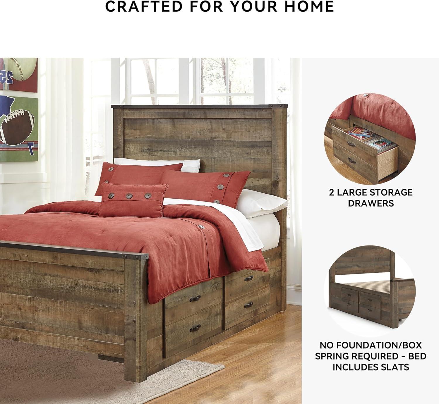 imageSignature Design by Ashley Trinell Casual Full Bookcase Platform Bed with 2 Storage Drawers and Nailheads Foundation or Box Spring Not Needed Dark BrownFull Panel Bed with 2 Storage Drawers