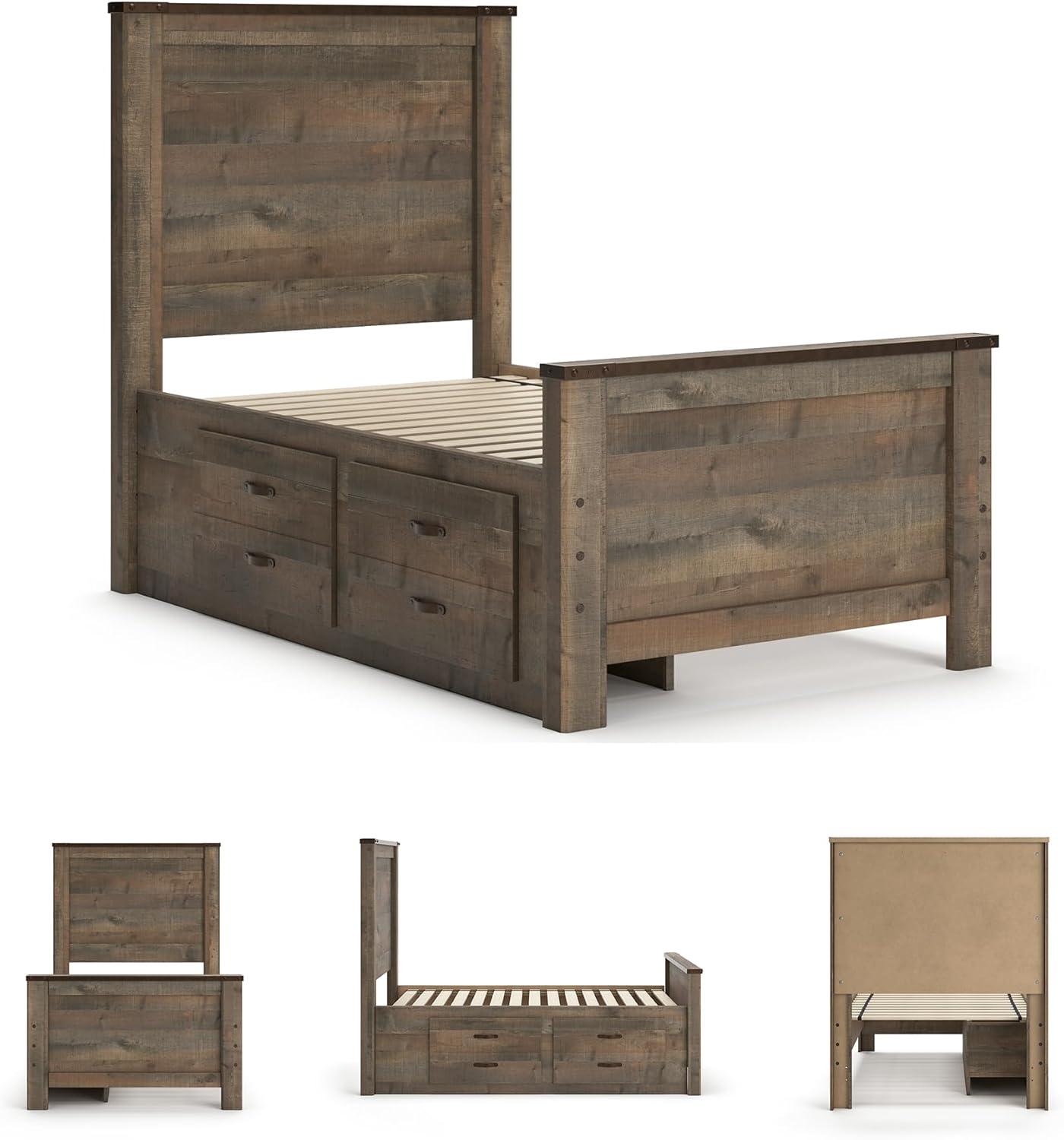 imageSignature Design by Ashley Trinell Casual Full Bookcase Platform Bed with 2 Storage Drawers and Nailheads Foundation or Box Spring Not Needed Dark BrownTwin Panel Bed with 2 Storage Drawers