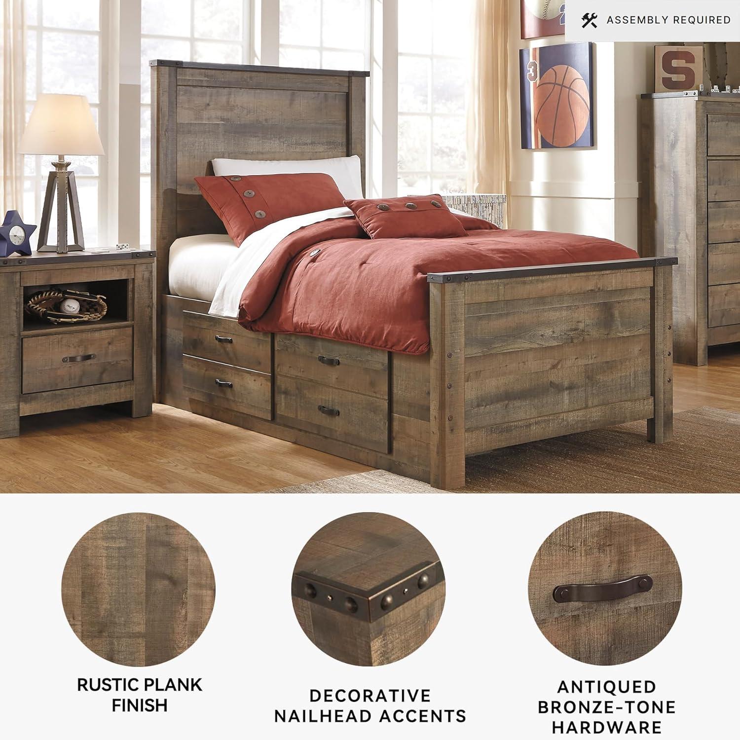 imageSignature Design by Ashley Trinell Casual Full Bookcase Platform Bed with 2 Storage Drawers and Nailheads Foundation or Box Spring Not Needed Dark BrownTwin Panel Bed with 2 Storage Drawers