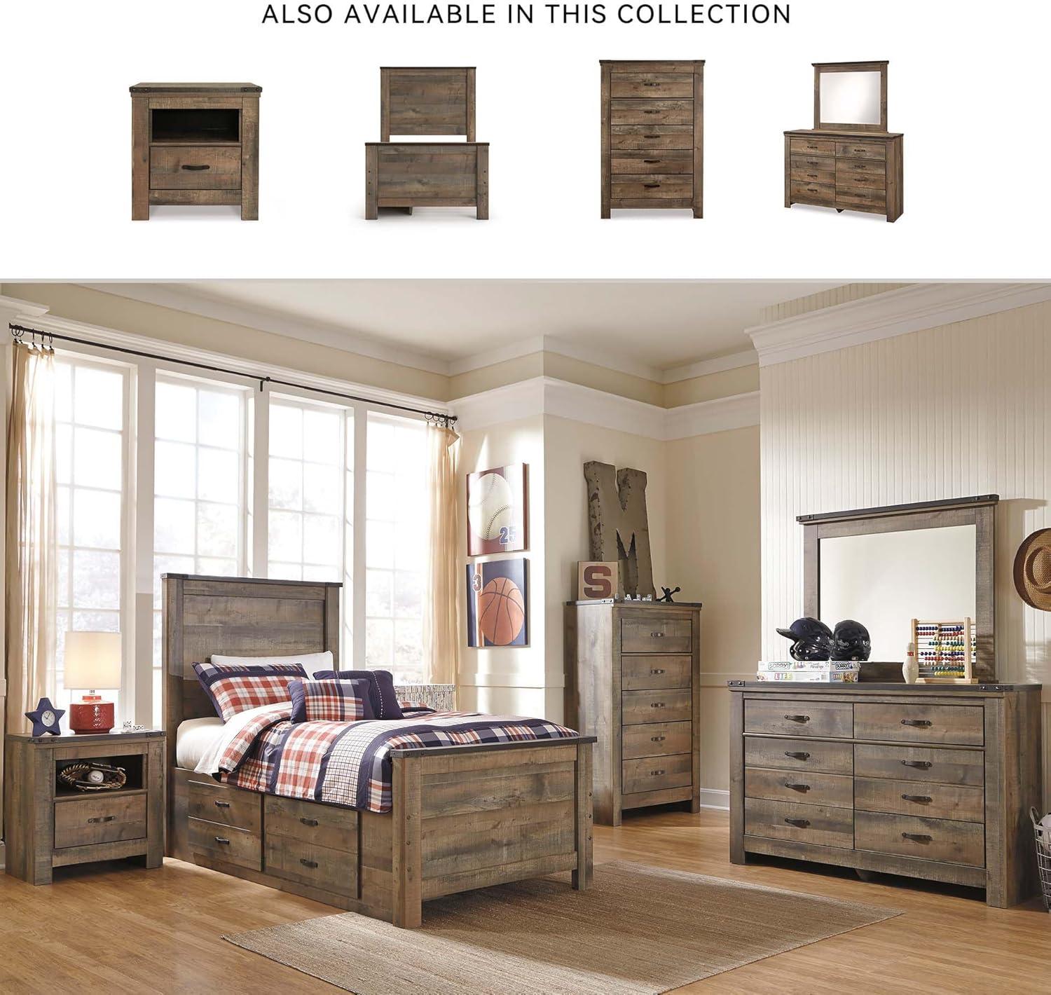 imageSignature Design by Ashley Trinell Casual Full Bookcase Platform Bed with 2 Storage Drawers and Nailheads Foundation or Box Spring Not Needed Dark BrownTwin Panel Bed with 2 Storage Drawers