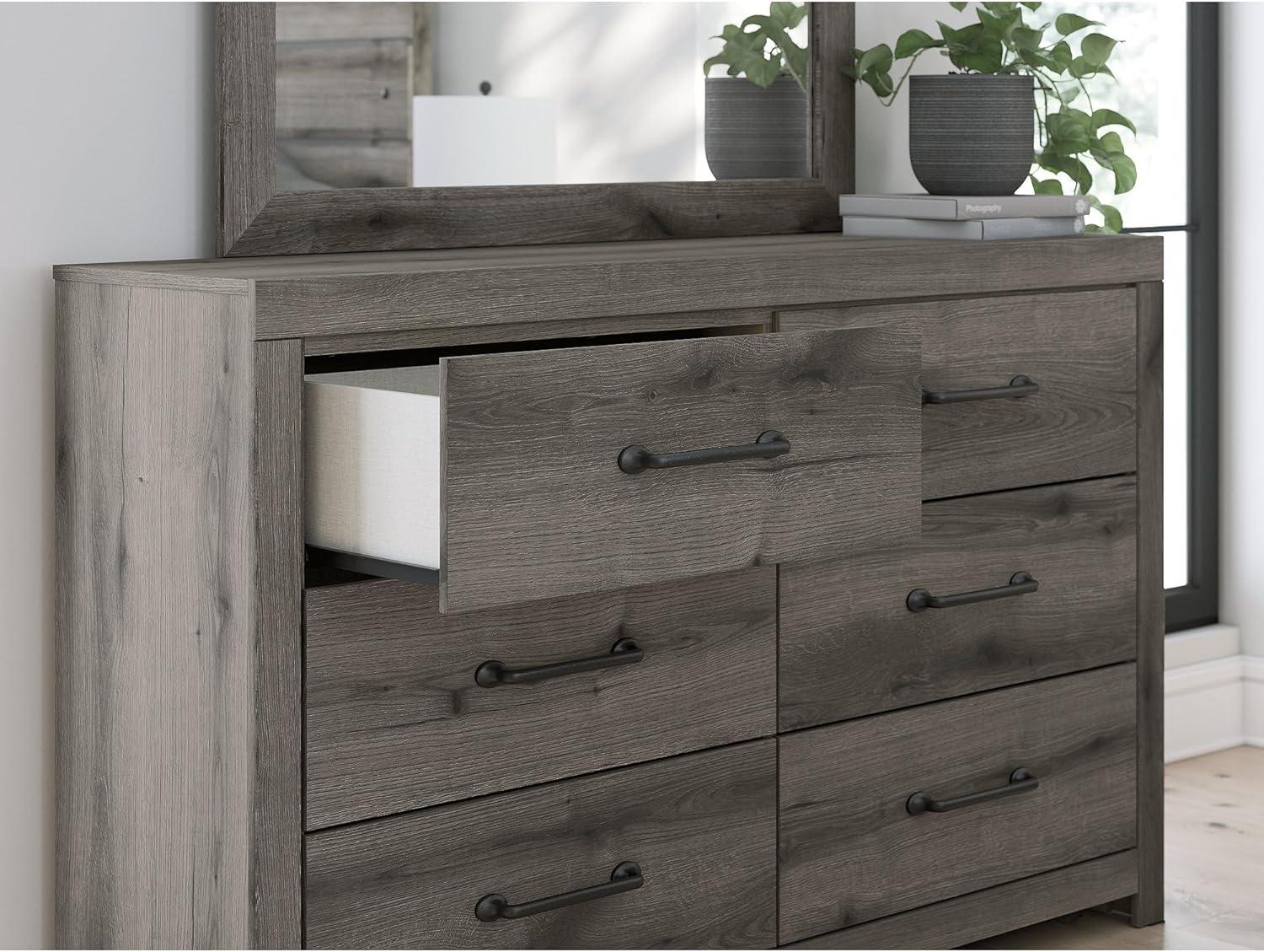 imageSignature Design by Ashley Urbanoore Industrial Panel Storage Bed Foundation or Box Spring Not Needed Full GrayDresser and Mirror