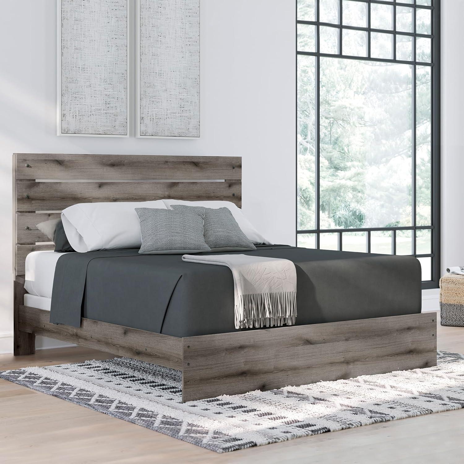 imageSignature Design by Ashley Urbanoore Industrial Panel Storage Bed Foundation or Box Spring Not Needed Full GrayPanel Bed