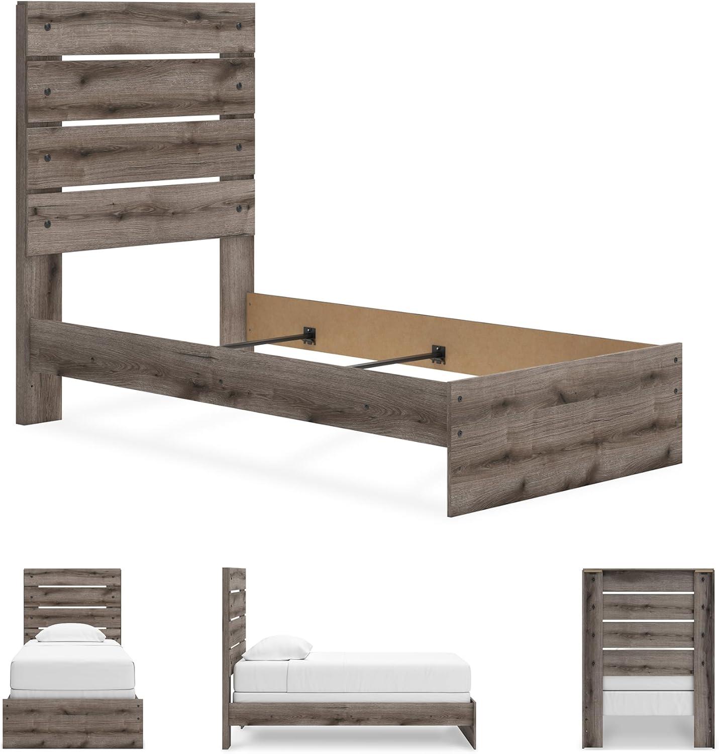 imageSignature Design by Ashley Urbanoore Industrial Panel Storage Bed Foundation or Box Spring Not Needed Full GrayPanel Bed
