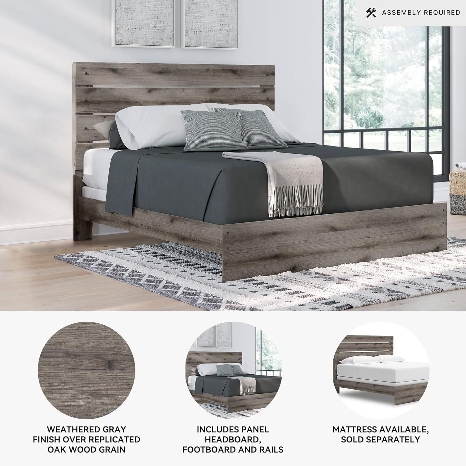 imageSignature Design by Ashley Urbanoore Industrial Panel Storage Bed Foundation or Box Spring Not Needed Full GrayPanel Bed