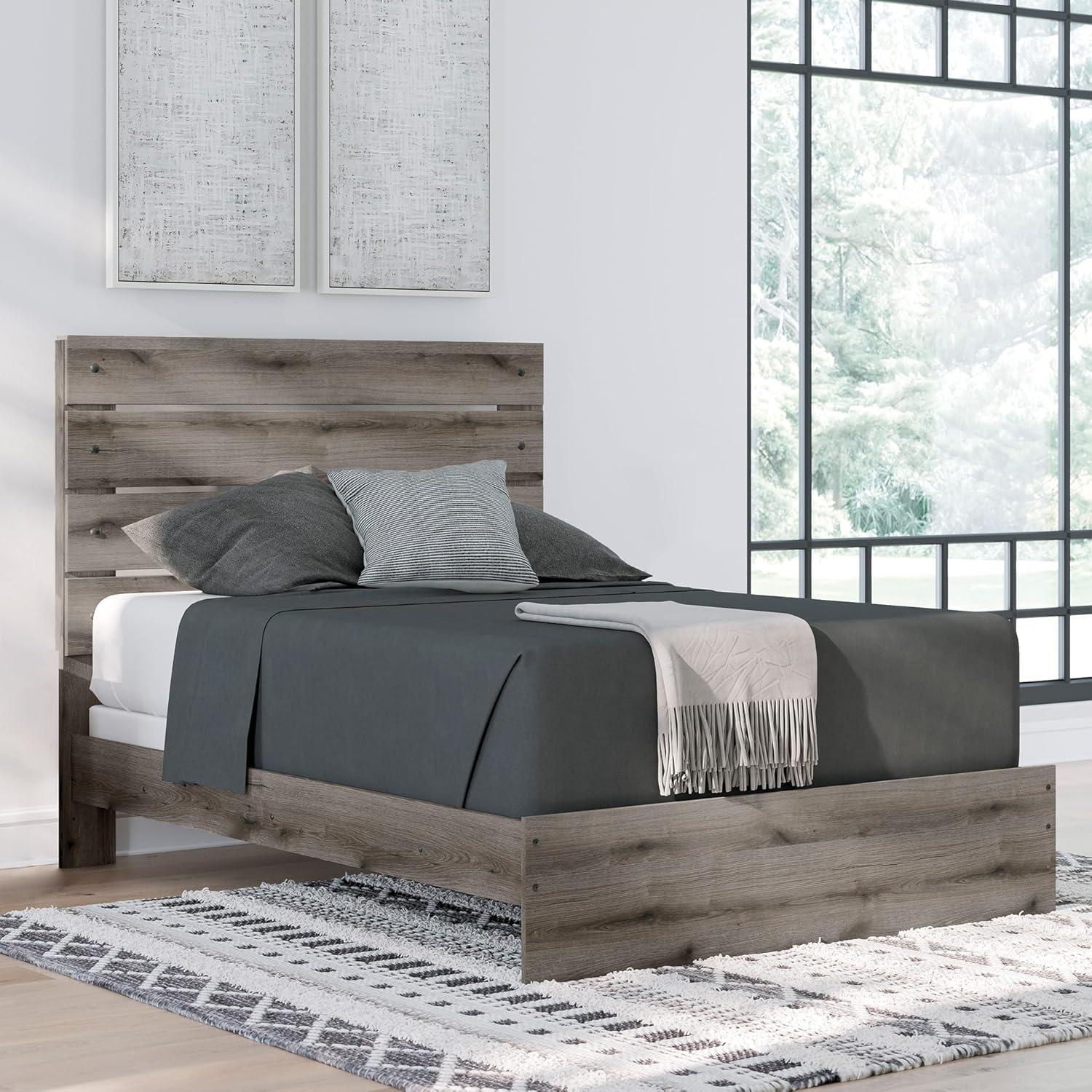 imageSignature Design by Ashley Urbanoore Industrial Panel Storage Bed Foundation or Box Spring Not Needed Full GrayPanel Bed