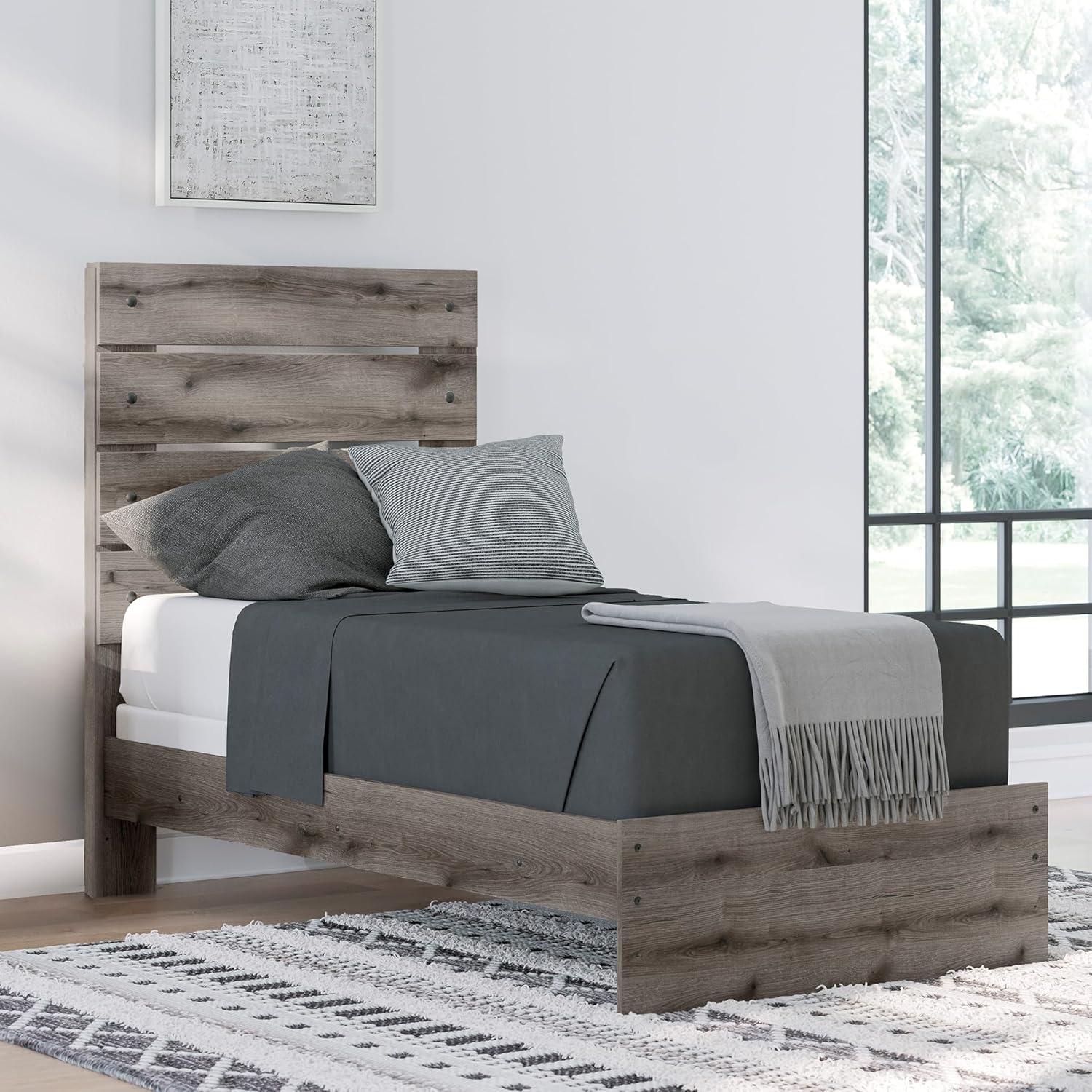 imageSignature Design by Ashley Urbanoore Industrial Panel Storage Bed Foundation or Box Spring Not Needed Full GrayPanel Bed