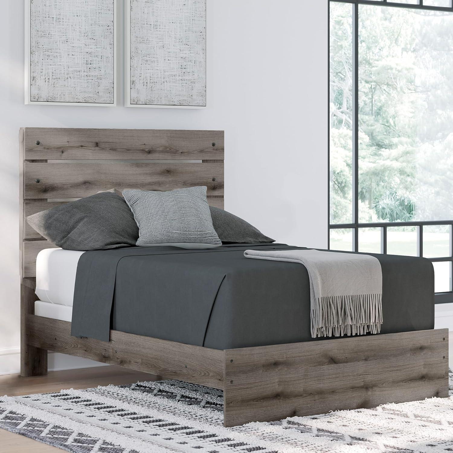 imageSignature Design by Ashley Urbanoore Industrial Panel Storage Bed Foundation or Box Spring Not Needed Full GrayPanel Bed