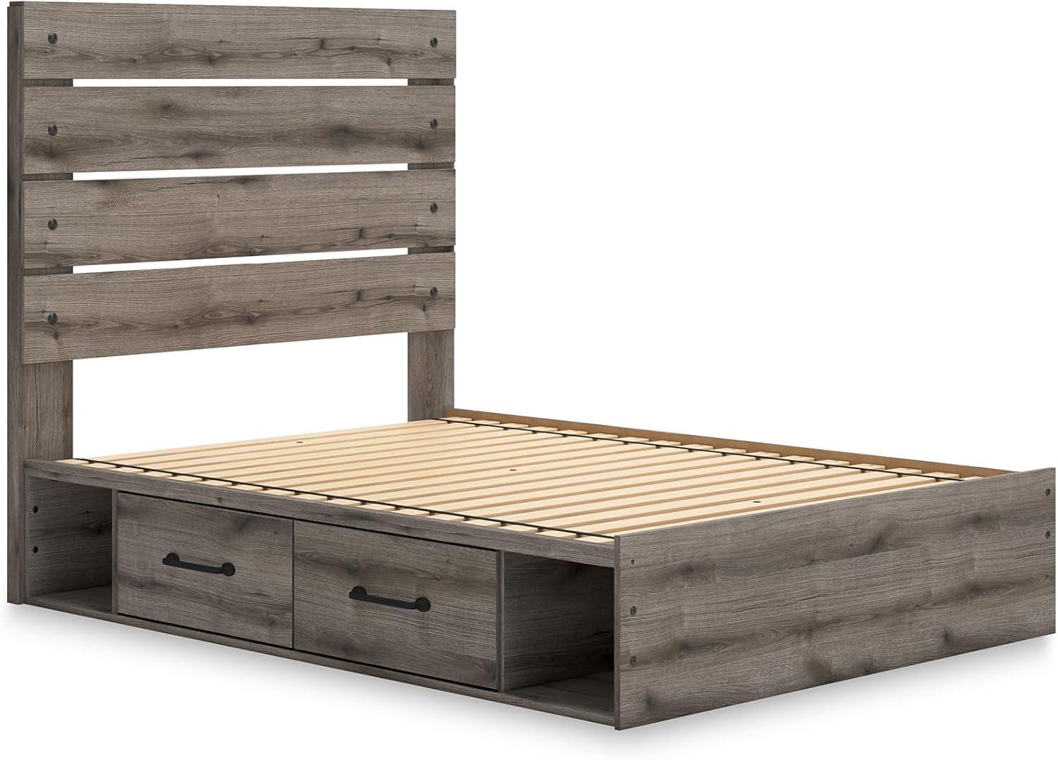 imageSignature Design by Ashley Urbanoore Industrial Panel Storage Bed Foundation or Box Spring Not Needed Full GrayPanel Storage Bed