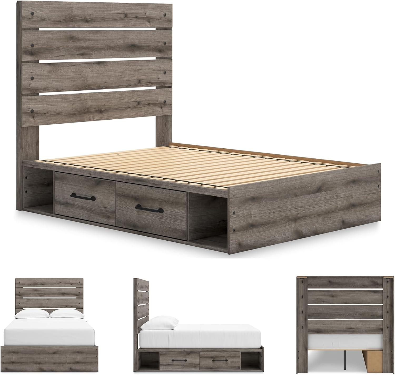 imageSignature Design by Ashley Urbanoore Industrial Panel Storage Bed Foundation or Box Spring Not Needed Full GrayPanel Storage Bed