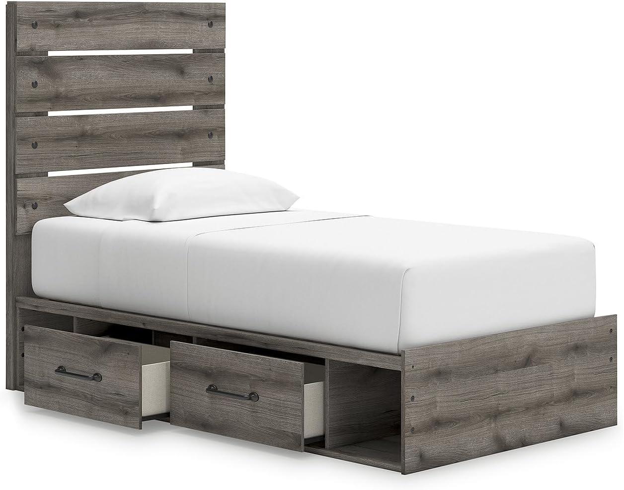 imageSignature Design by Ashley Urbanoore Industrial Panel Storage Bed Foundation or Box Spring Not Needed Full GrayPanel Storage Bed