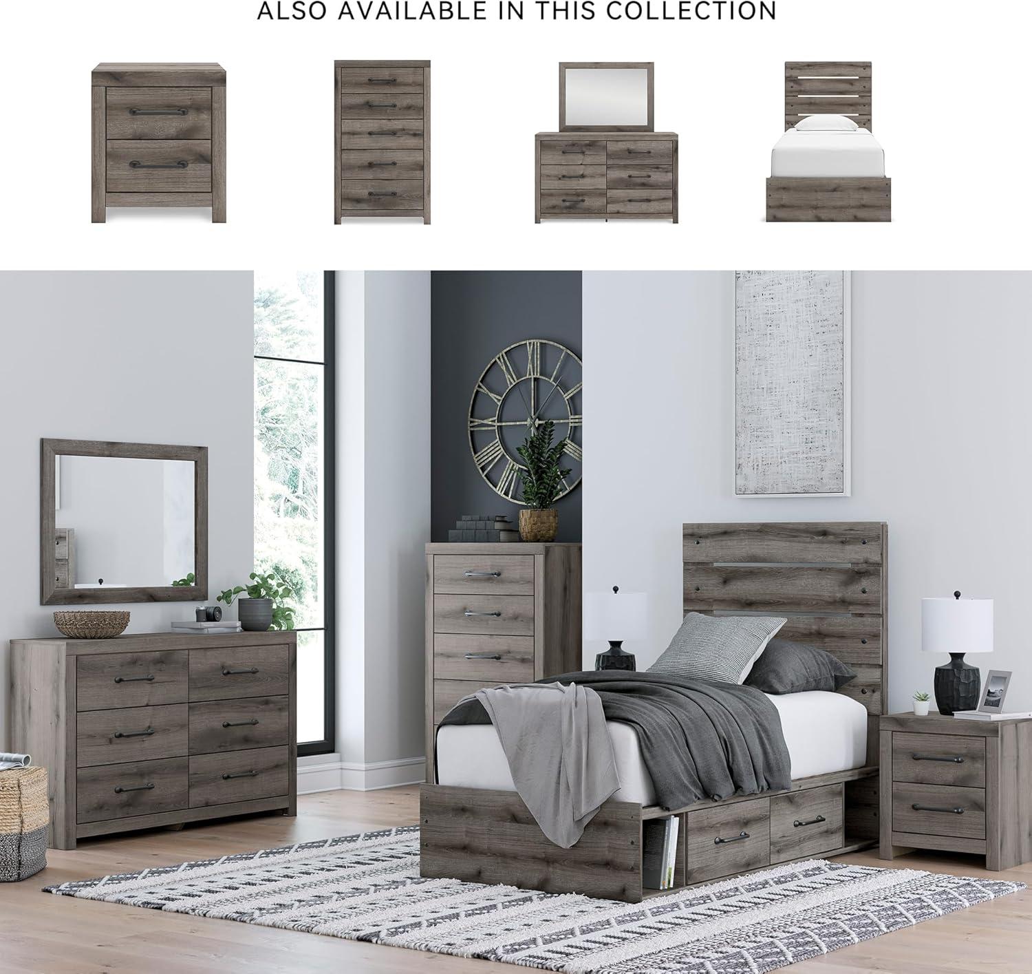 imageSignature Design by Ashley Urbanoore Industrial Panel Storage Bed Foundation or Box Spring Not Needed Full GrayPanel Storage Bed