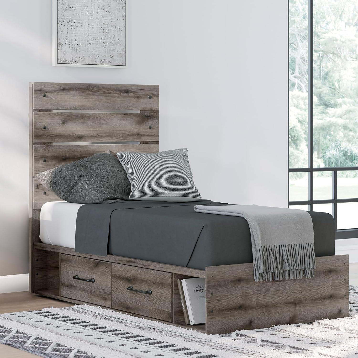 imageSignature Design by Ashley Urbanoore Industrial Panel Storage Bed Foundation or Box Spring Not Needed Full GrayPanel Storage Bed