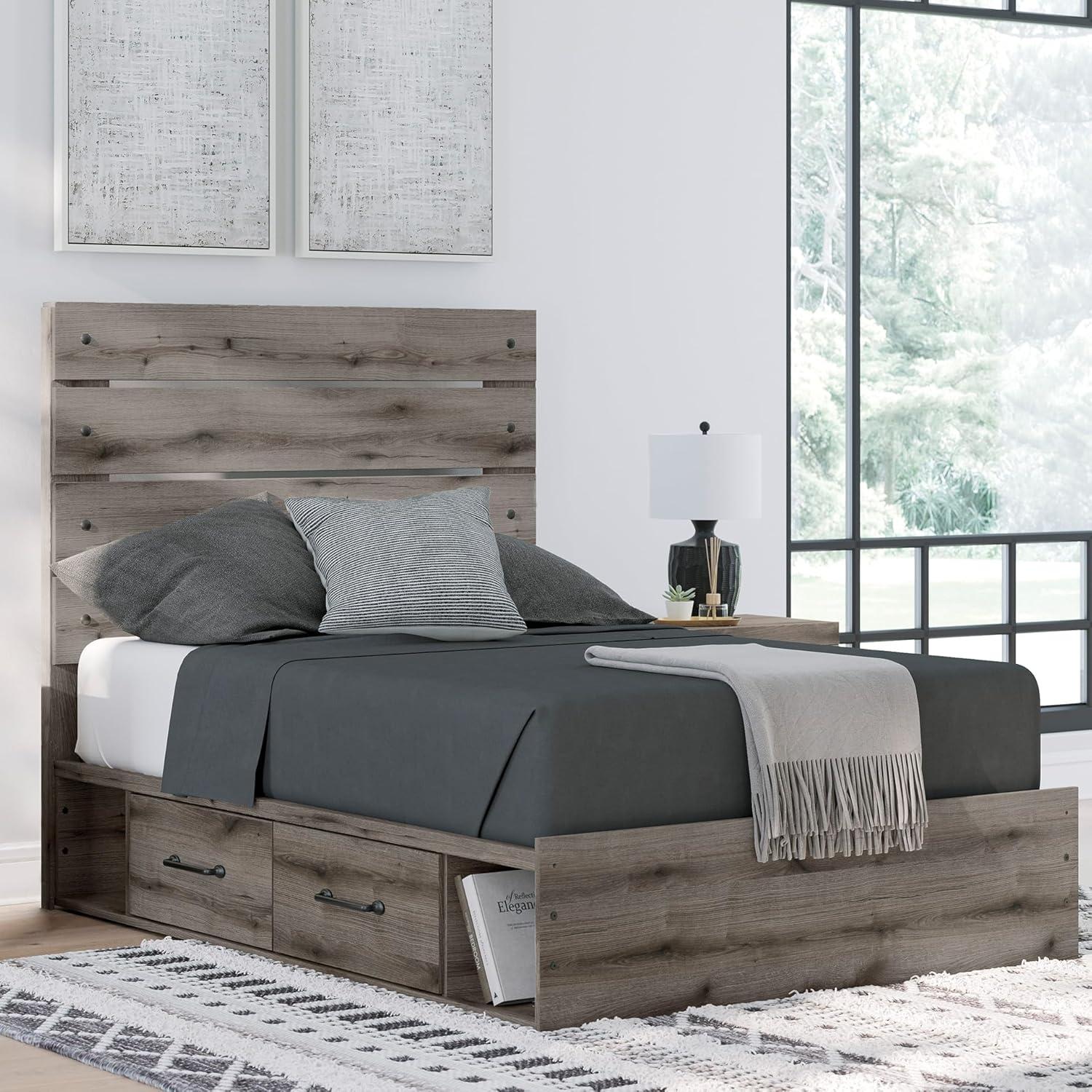 imageSignature Design by Ashley Urbanoore Industrial Panel Storage Bed Foundation or Box Spring Not Needed Full GrayPanel Storage Bed