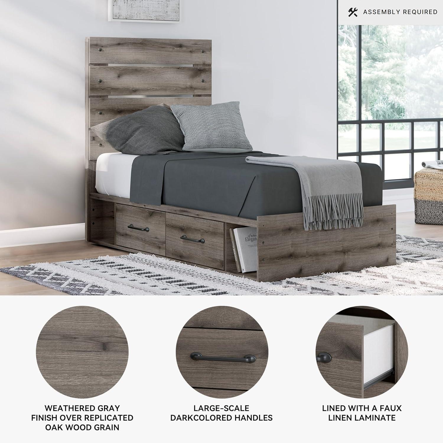 imageSignature Design by Ashley Urbanoore Industrial Panel Storage Bed Foundation or Box Spring Not Needed Full GrayPanel Storage Bed