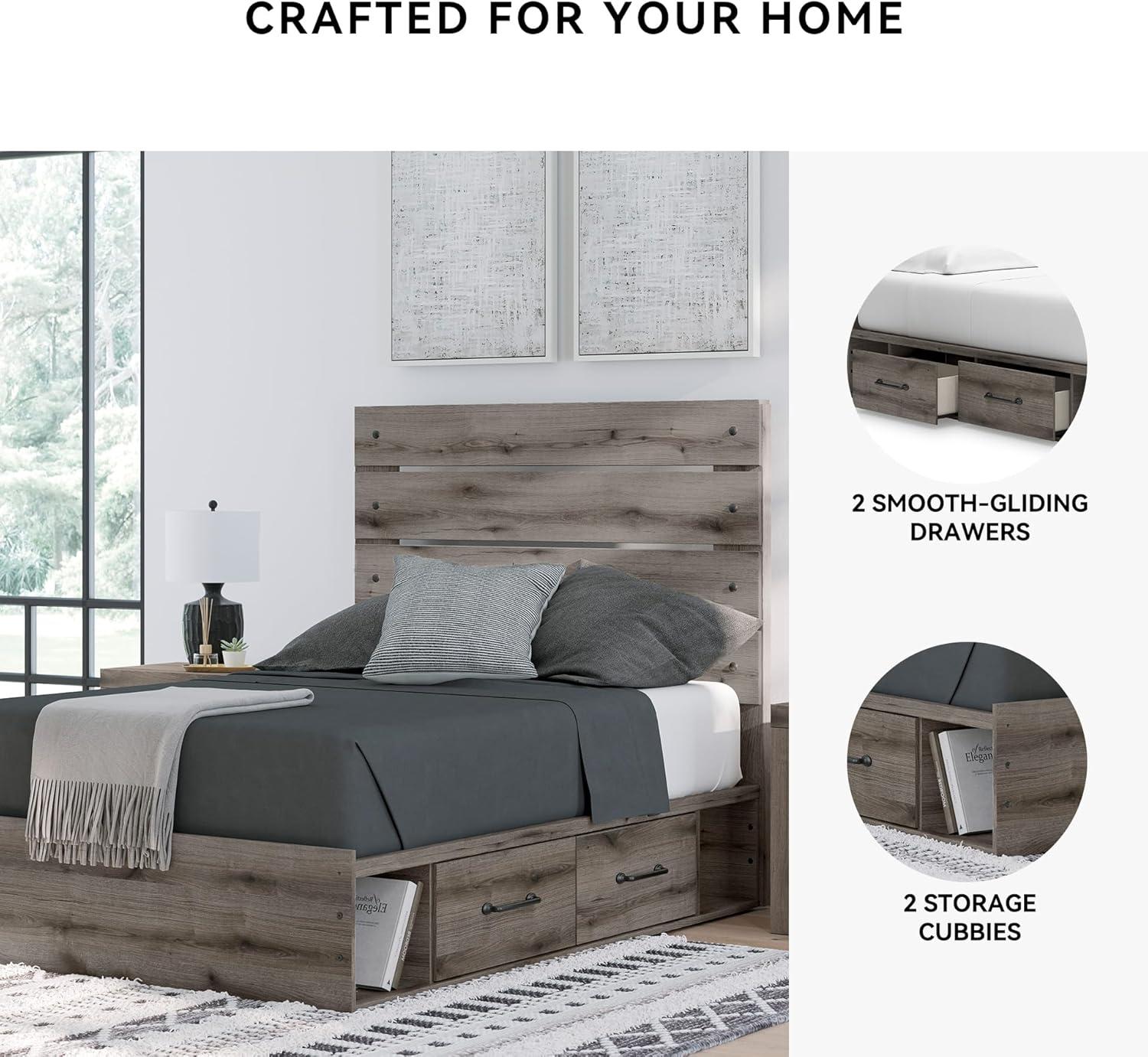 imageSignature Design by Ashley Urbanoore Industrial Panel Storage Bed Foundation or Box Spring Not Needed Full GrayPanel Storage Bed