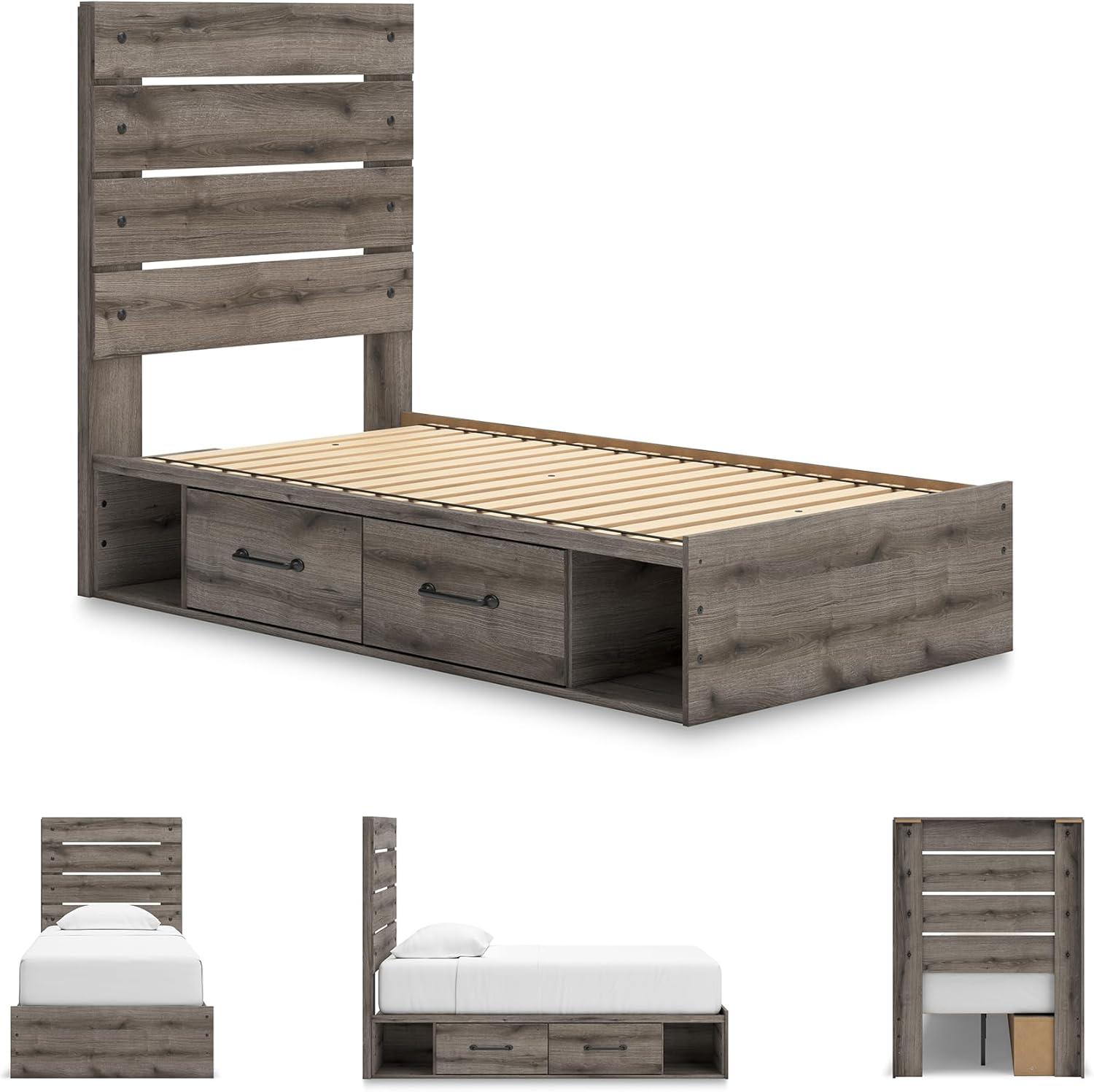 imageSignature Design by Ashley Urbanoore Industrial Panel Storage Bed Foundation or Box Spring Not Needed Full GrayPanel Storage Bed