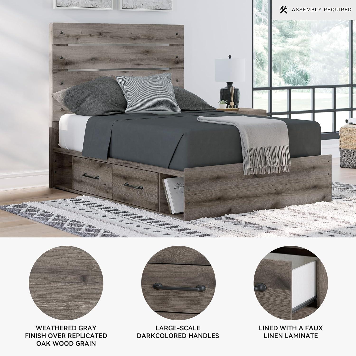 imageSignature Design by Ashley Urbanoore Industrial Panel Storage Bed Foundation or Box Spring Not Needed Full GrayPanel Storage Bed
