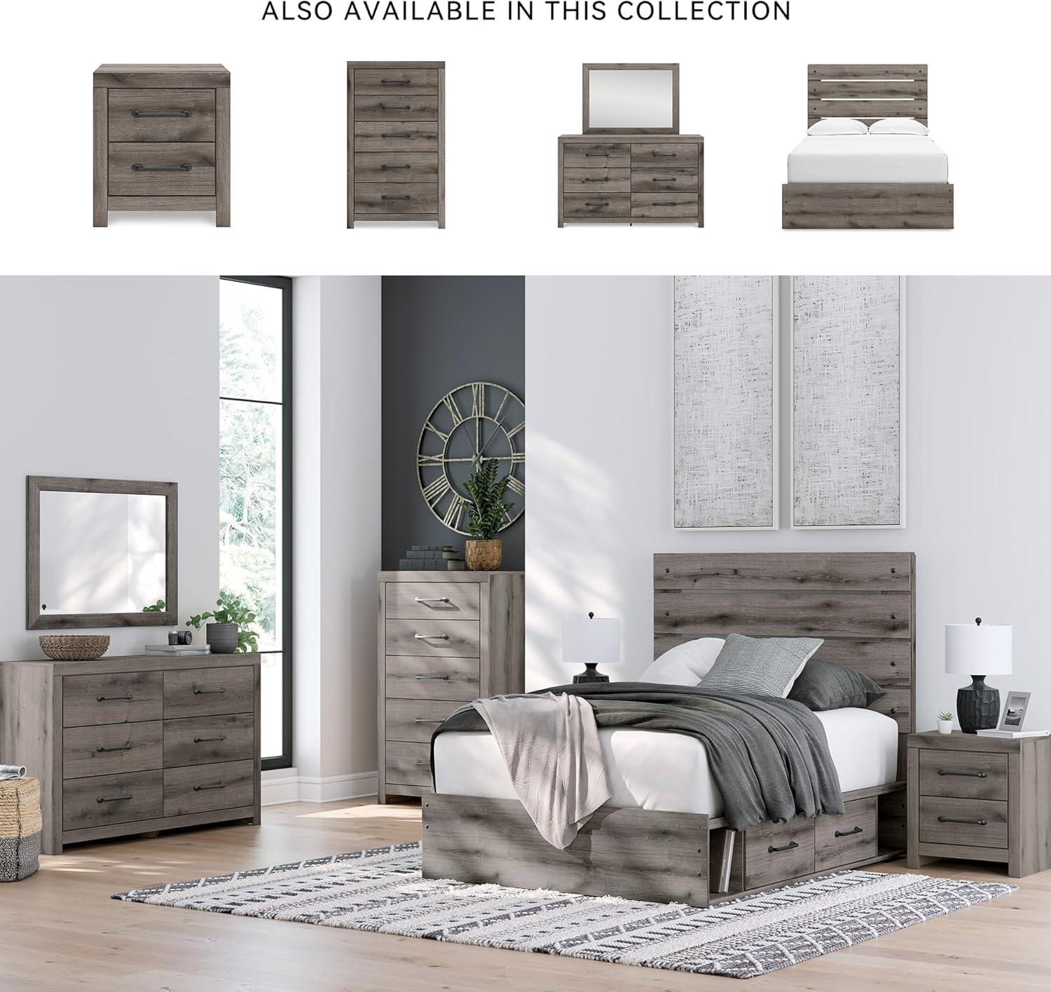 imageSignature Design by Ashley Urbanoore Industrial Panel Storage Bed Foundation or Box Spring Not Needed Full GrayPanel Storage Bed