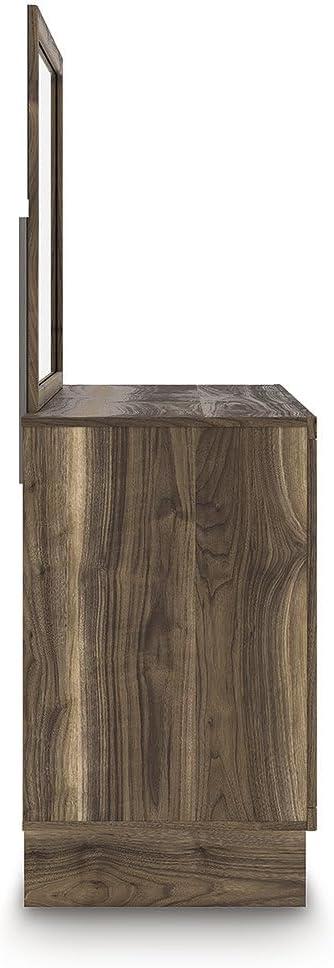 imageSignature Design by Ashley Zadilyn MidCentury Modern Panel Platform Bed with Storage Foundation or Box Spring Not Needed Twin Dark BrownMedium Dresser and Mirror