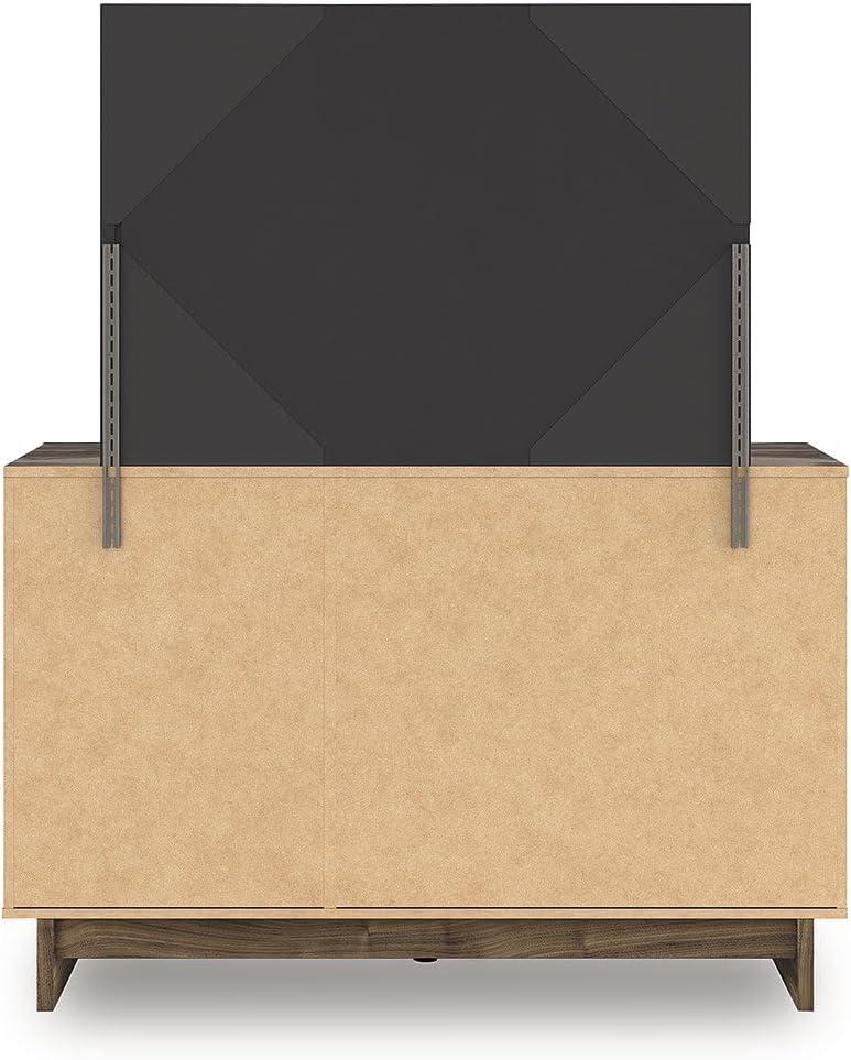 imageSignature Design by Ashley Zadilyn MidCentury Modern Panel Platform Bed with Storage Foundation or Box Spring Not Needed Twin Dark BrownMedium Dresser and Mirror