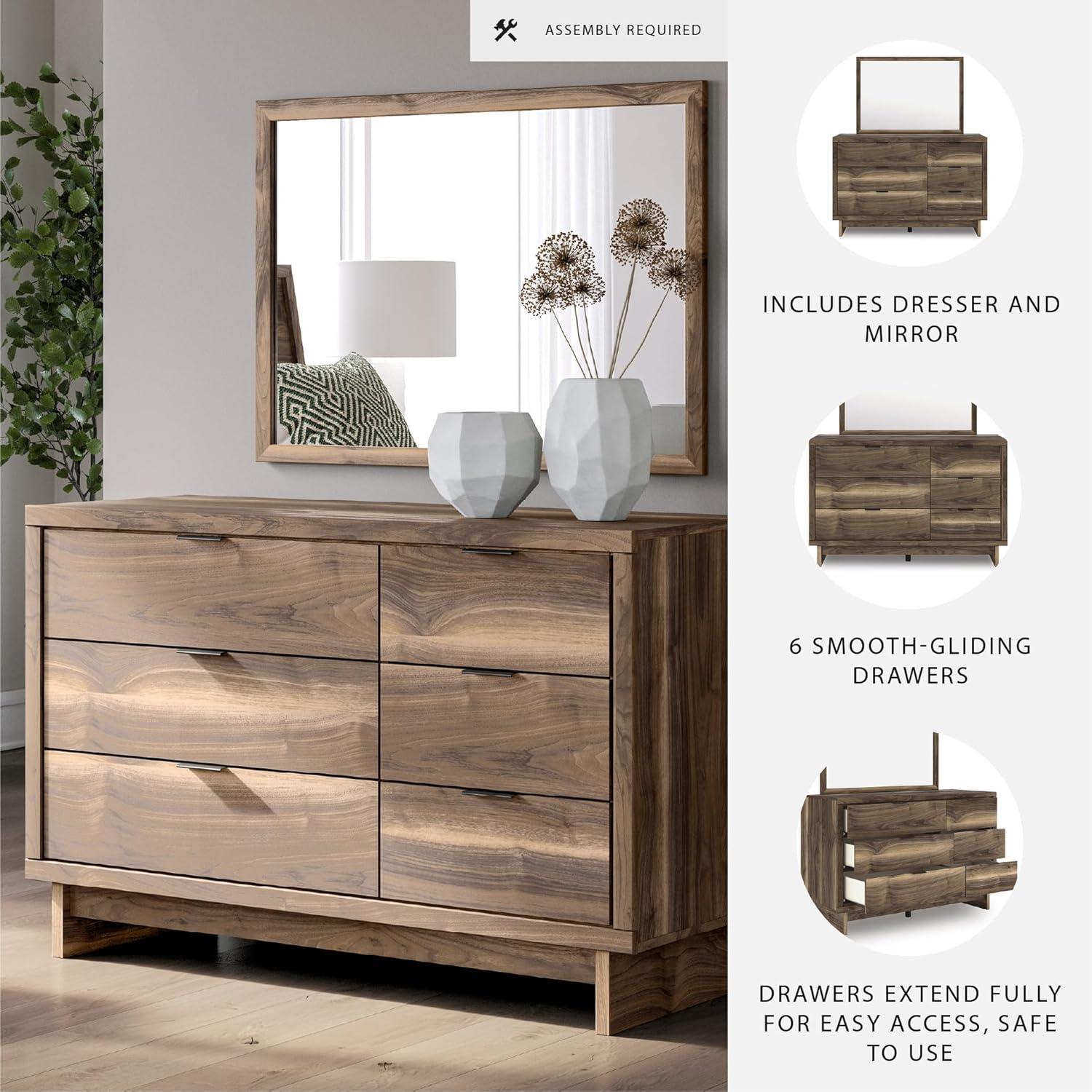 imageSignature Design by Ashley Zadilyn MidCentury Modern Panel Platform Bed with Storage Foundation or Box Spring Not Needed Twin Dark BrownMedium Dresser and Mirror