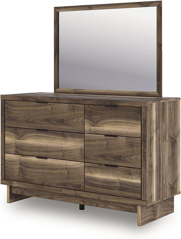 imageSignature Design by Ashley Zadilyn MidCentury Modern Panel Platform Bed with Storage Foundation or Box Spring Not Needed Twin Dark BrownMedium Dresser and Mirror