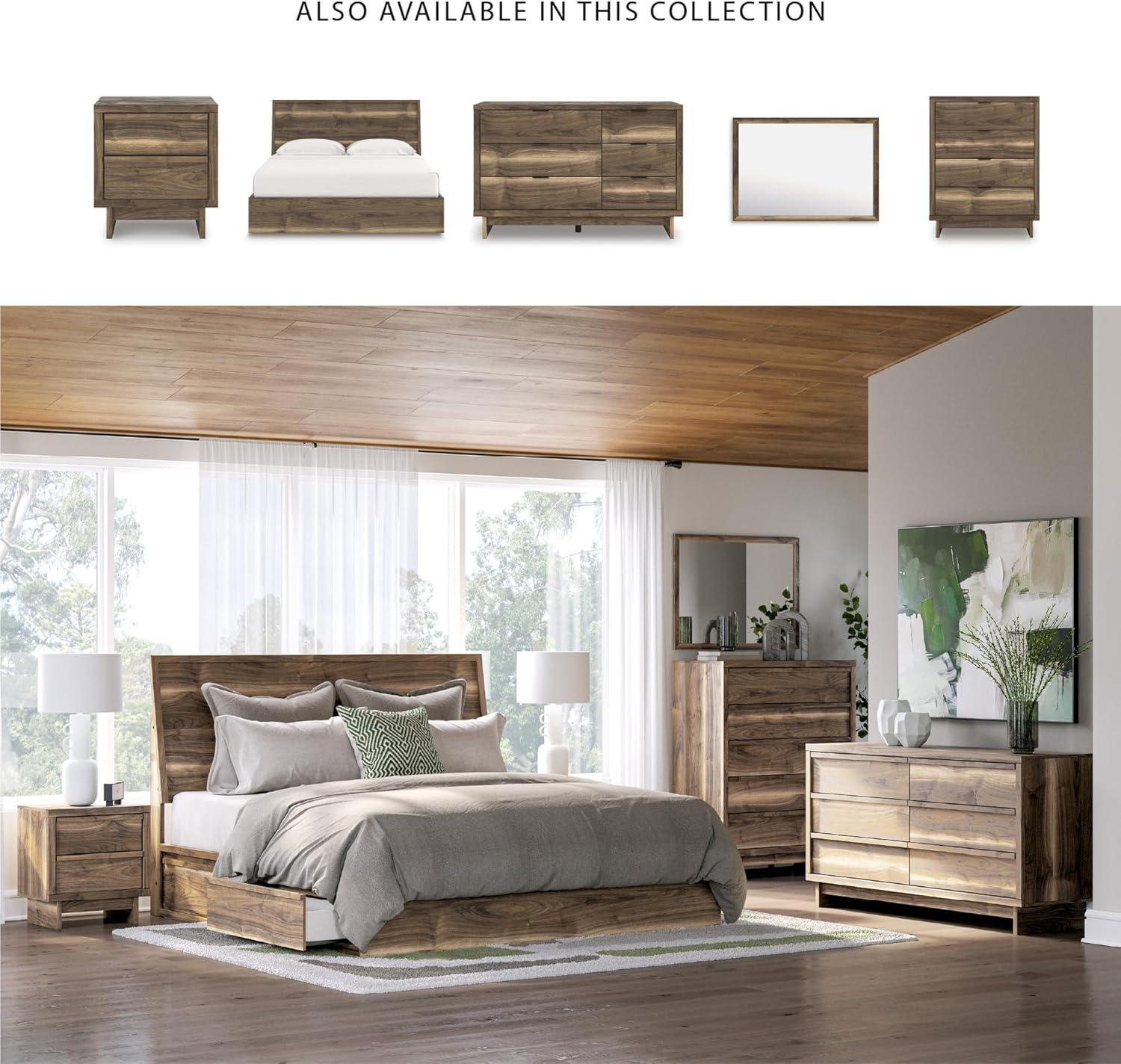 imageSignature Design by Ashley Zadilyn MidCentury Modern Panel Platform Bed with Storage Foundation or Box Spring Not Needed Twin Dark BrownMedium Dresser and Mirror