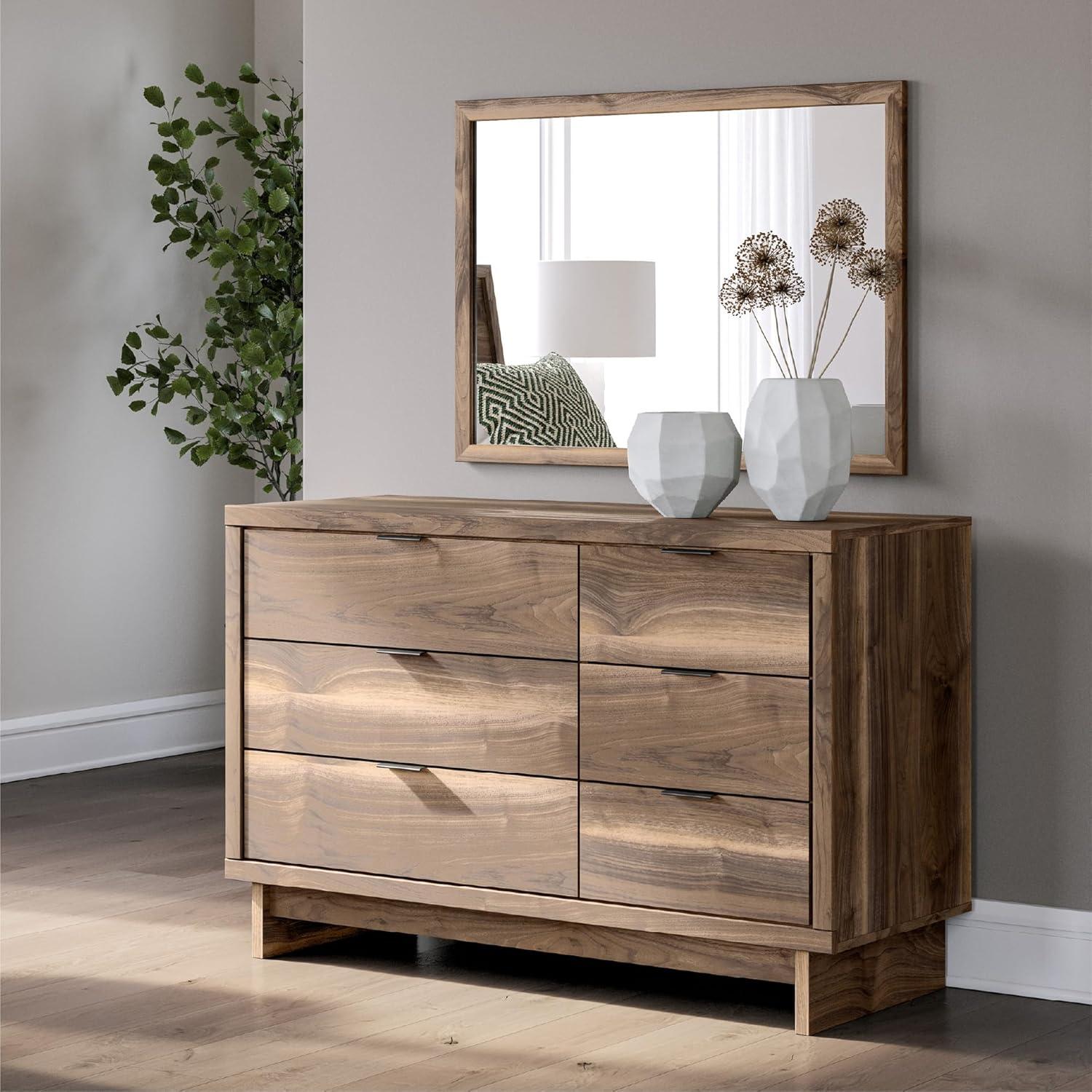 imageSignature Design by Ashley Zadilyn MidCentury Modern Panel Platform Bed with Storage Foundation or Box Spring Not Needed Twin Dark BrownMedium Dresser and Mirror