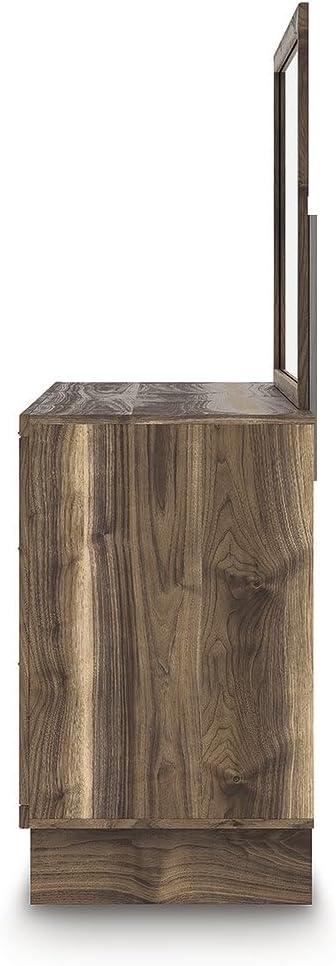 imageSignature Design by Ashley Zadilyn MidCentury Modern Panel Platform Bed with Storage Foundation or Box Spring Not Needed Twin Dark BrownMedium Dresser and Mirror
