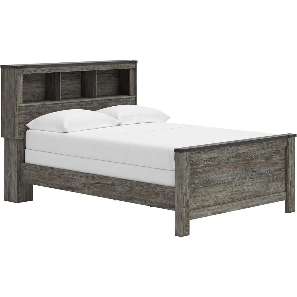 imageSignature Design by Ashley Frandern Industrial Panel Bed with Nailhead Accents Foundation or Box Spring Needed Twin GrayFull Bookcase Panel Bed
