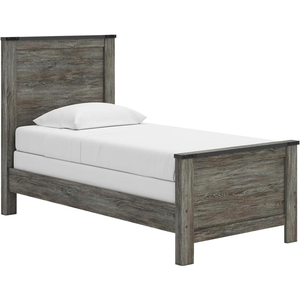 imageSignature Design by Ashley Frandern Industrial Panel Bed with Nailhead Accents Foundation or Box Spring Needed Twin GrayTwin Panel Bed