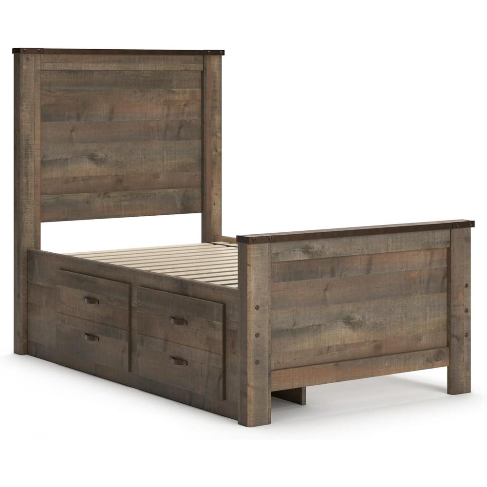 imageSignature Design by Ashley Trinell Casual Full Bookcase Platform Bed with 2 Storage Drawers and Nailheads Foundation or Box Spring Not Needed Dark BrownTwin Panel Bed with 2 Storage Drawers
