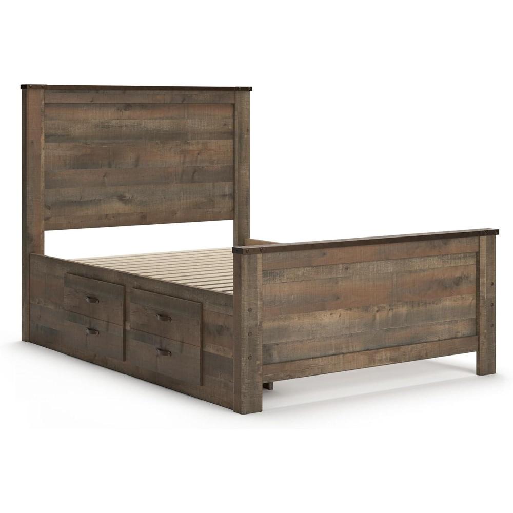 imageSignature Design by Ashley Trinell Casual Full Bookcase Platform Bed with 2 Storage Drawers and Nailheads Foundation or Box Spring Not Needed Dark BrownFull Panel Bed with 2 Storage Drawers