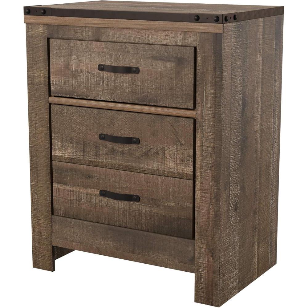 imageSignature Design by Ashley Trinell Casual Full Bookcase Platform Bed with 2 Storage Drawers and Nailheads Foundation or Box Spring Not Needed Dark BrownNightstand