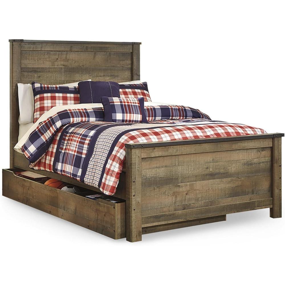 imageSignature Design by Ashley Trinell Casual Full Bookcase Platform Bed with 2 Storage Drawers and Nailheads Foundation or Box Spring Not Needed Dark BrownFull Panel Bed with 1 Large Storage Drawer
