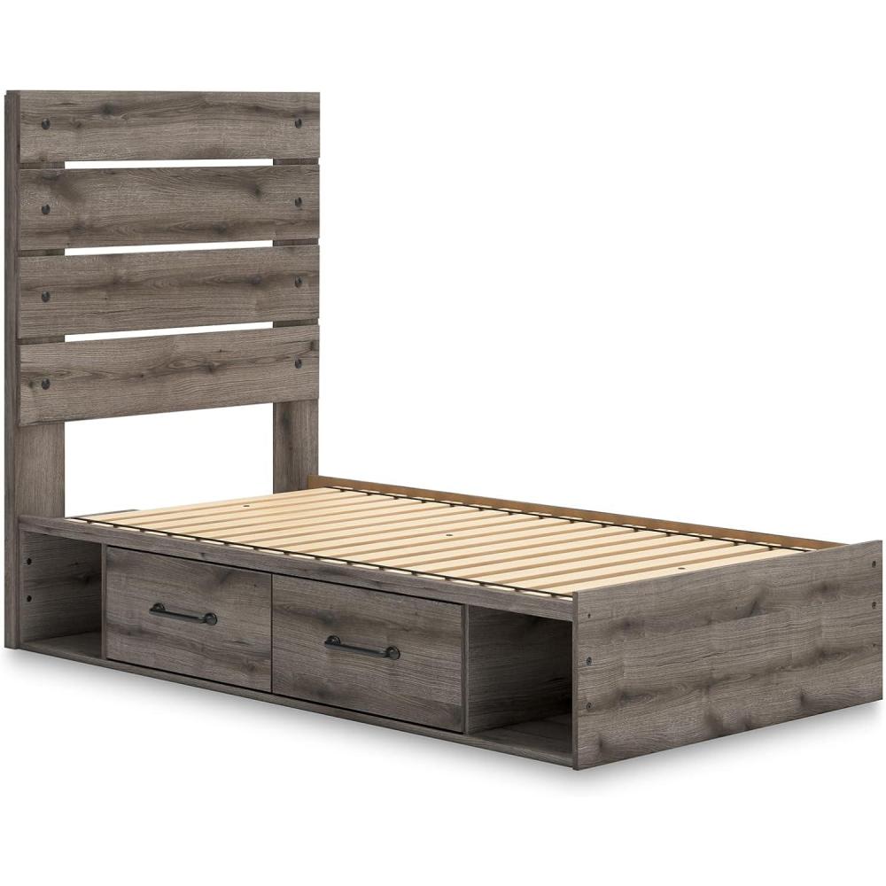 imageSignature Design by Ashley Urbanoore Industrial Panel Storage Bed Foundation or Box Spring Not Needed Full GrayPanel Storage Bed