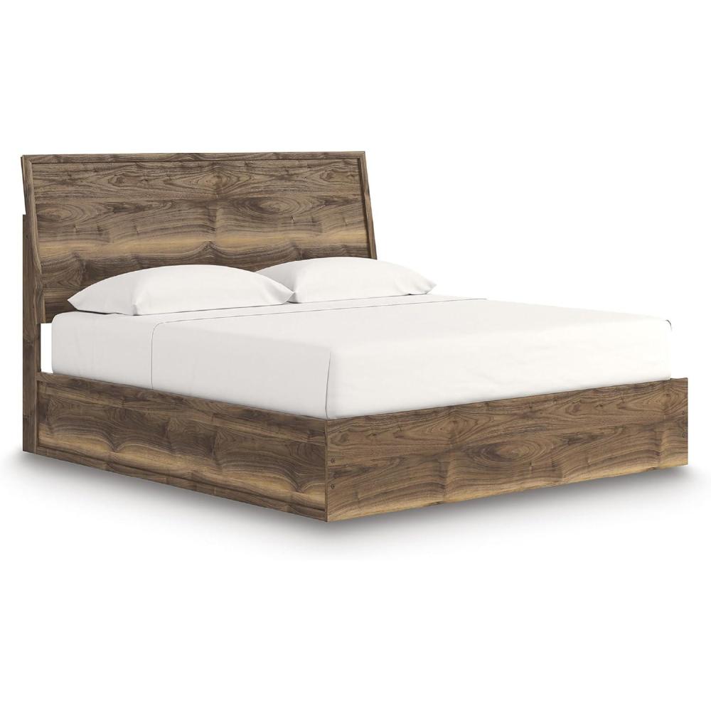 imageSignature Design by Ashley Zadilyn MidCentury Modern Panel Platform Bed with Storage Foundation or Box Spring Not Needed Twin Dark BrownKing Panel Bed