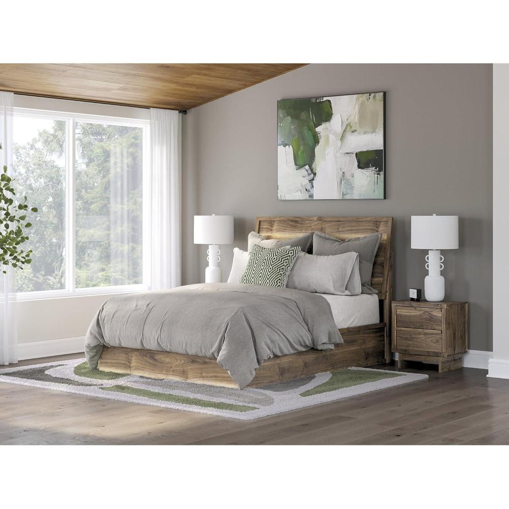 imageSignature Design by Ashley Zadilyn MidCentury Modern Panel Platform Bed with Storage Foundation or Box Spring Not Needed Twin Dark BrownQueen Panel Bed