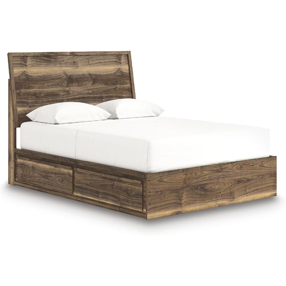 imageSignature Design by Ashley Zadilyn MidCentury Modern Panel Platform Bed with Storage Foundation or Box Spring Not Needed Twin Dark BrownQueen Panel Bed with Storage