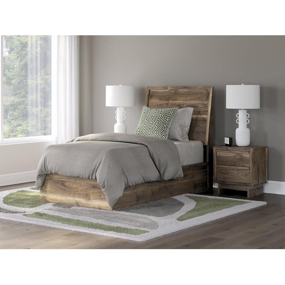 imageSignature Design by Ashley Zadilyn MidCentury Modern Panel Platform Bed with Storage Foundation or Box Spring Not Needed Twin Dark BrownTwin Panel Bed