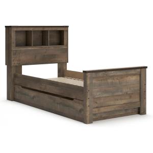 Signature Design by Ashley Trinell Casual Full Bookcase Platform Bed with 2 Storage Drawers and Nailheads, Foundation or Box Spring Not Needed, Dark Brown(Twin Bookcase Bed with 1 Large Storage Drawer)
