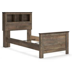 Signature Design by Ashley Trinell Casual Full Bookcase Platform Bed with 2 Storage Drawers and Nailheads, Foundation or Box Spring Not Needed, Dark Brown(Twin Bookcase Bed)