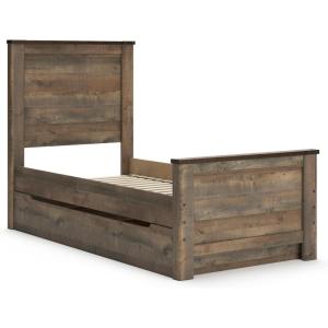 Signature Design by Ashley Trinell Casual Full Bookcase Platform Bed with 2 Storage Drawers and Nailheads, Foundation or Box Spring Not Needed, Dark Brown(Twin Panel Bed with 1 Large Storage Drawer)