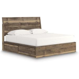 Signature Design by Ashley Zadilyn Mid-Century Modern Panel Platform Bed with Storage, Foundation or Box Spring Not Needed, Twin, Dark Brown(King Panel Bed with Storage)